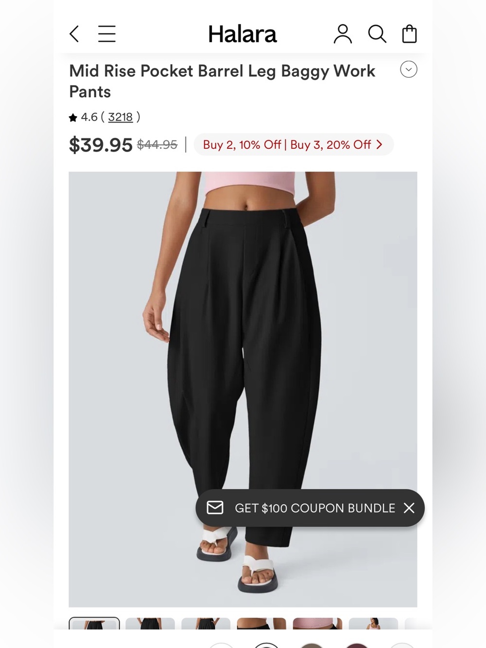 HALARA Black Mid-Rise Barrel Leg Wide Pants with Pockets